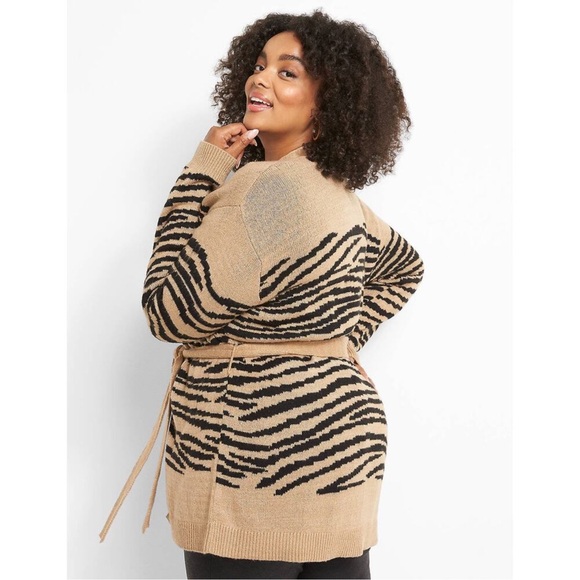 Lane Bryant Black and Tan Animal Print Cardigan - Picture 2 of 5